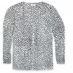 J. Crew Navy and White Spotted Blouse